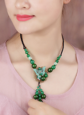 文艺民族风森系蝴蝶绿色锁骨链