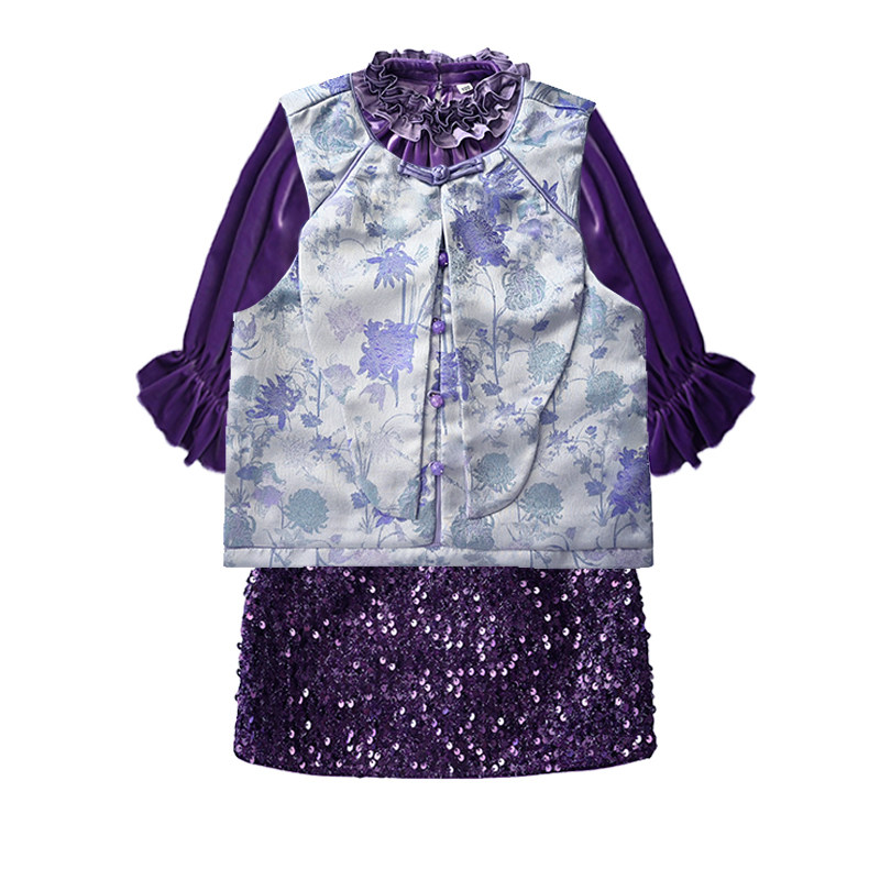 2026秋冬新款中国风女童锦缎对襟外套马甲半裙套装女宝新中式套装,淘宝优惠券,粉丝福利购,淘宝优惠卷