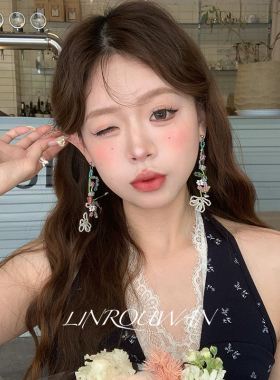春夏彩色手工串珠花簇耳钉