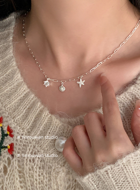 林肉完贝壳海星锆钻项链ins小众