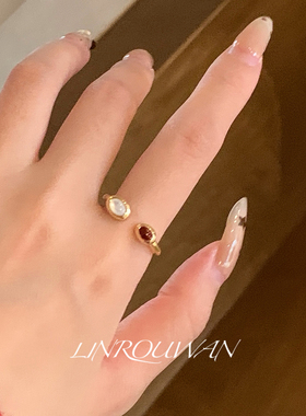 红色系CD花朵红色四叶花戒指