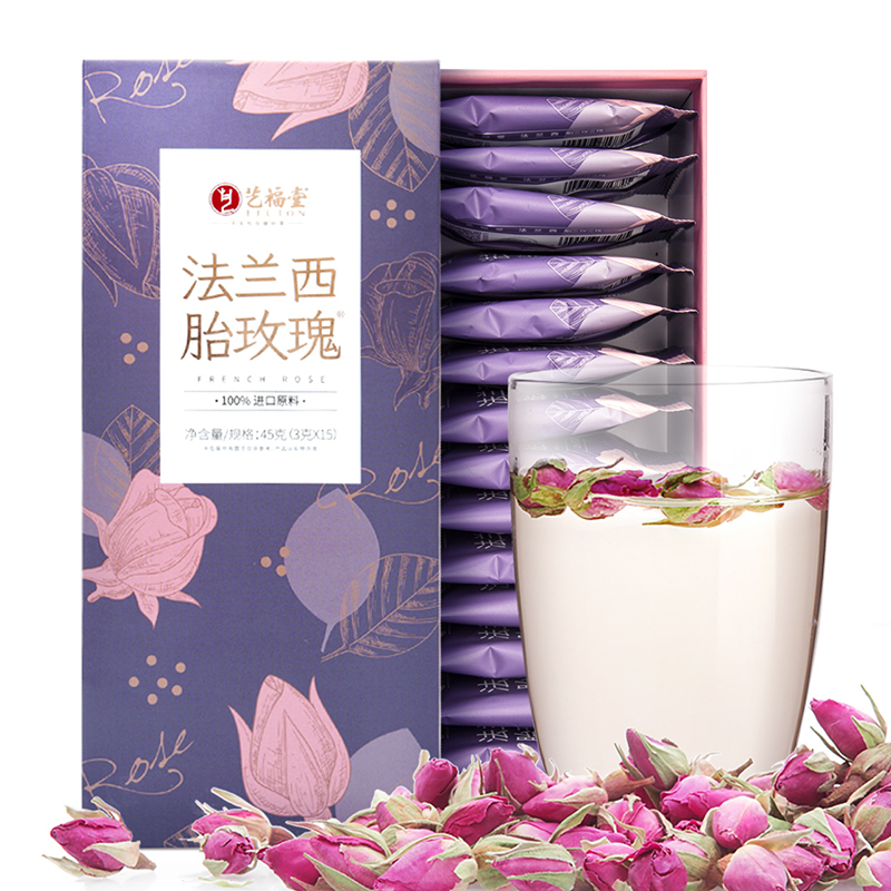 艺福堂茗茶旗舰店艺福堂进口法兰西胎玫瑰花茶重瓣红干花茶叶特级泡水搭柠檬白梅花3