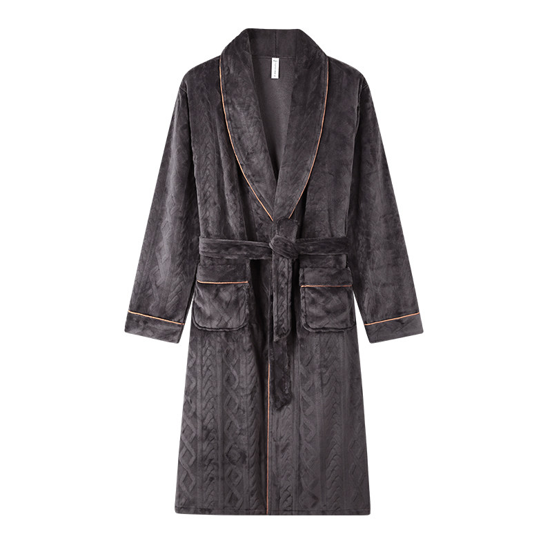 睡袍男士中年爸爸睡衣秋冬季加厚加绒中长款珊瑚绒家居服冬天保暖,淘宝优惠券,粉丝福利购,淘宝优惠卷