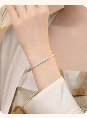 纯银素圈手镯足银9999实心银镯子哑光时尚手圈手环送女友