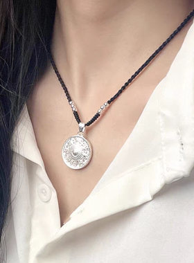 八宝罗盘足银999吊坠女招财如意编织转运银罗盘项链送情人节礼物