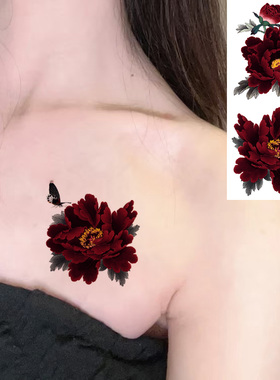 6张御姐性感仿真牡丹花朵纹身贴纸防水非草本刺青锁骨遮疤妆容胸