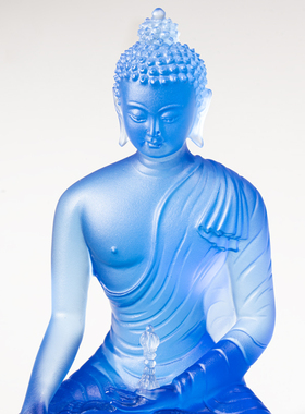 普门庵琉不动佛佛像佛堂摆件古法工艺品家用莲花底座居家供奉摆件