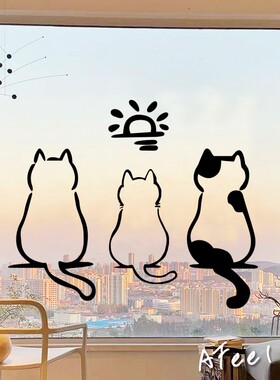 猫咪创意贴纸厨房窗户家居移门玻璃贴纸装饰防撞餐饮店布置墙贴画