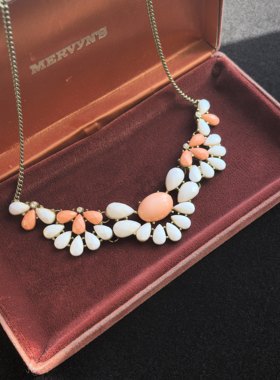 中古vintage复古度假风立体切割树脂花卉项链