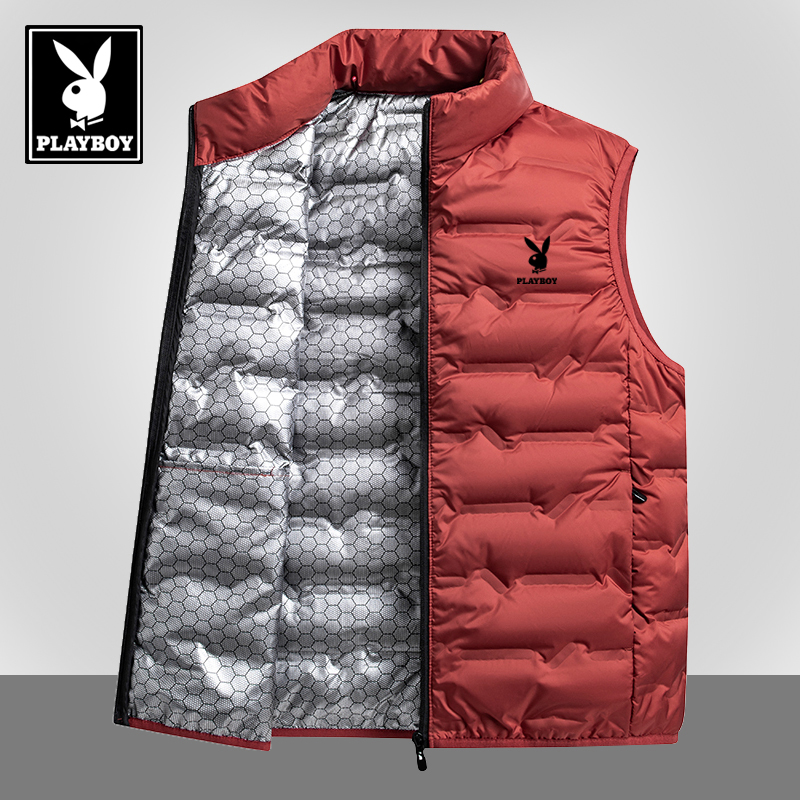 花花公子羽绒马甲男白鸭绒轻薄款秋冬季内搭立领保暖背心坎肩外套 - 图1