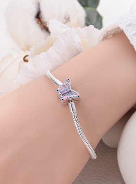 原创夜光蝴蝶手链S925镀银蛇骨链