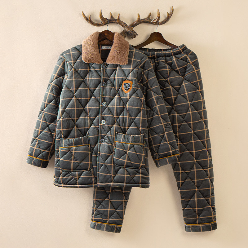 秋冬季三层加厚加绒睡衣男士珊瑚绒夹棉中老年保暖爸爸家居服套装,淘宝优惠券,粉丝福利购,淘宝优惠卷