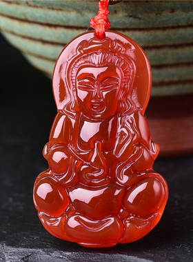 天然红玛瑙笑佛水晶饰品吊坠项链