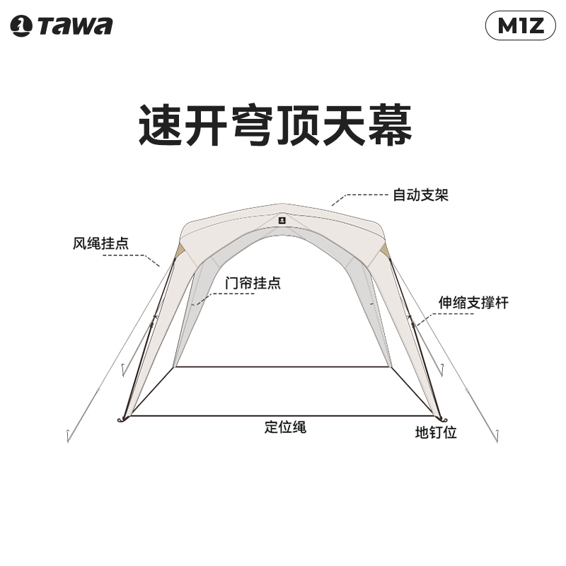 Tawa穹顶天幕帐篷户外遮阳防雨自动速开房子露营野餐全套装备用品 - 图0