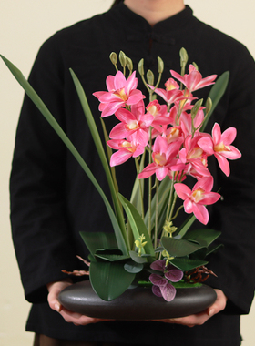 高级蕙兰仿真花假花成品套装摆件花家居客厅餐桌电视柜摆设装饰花