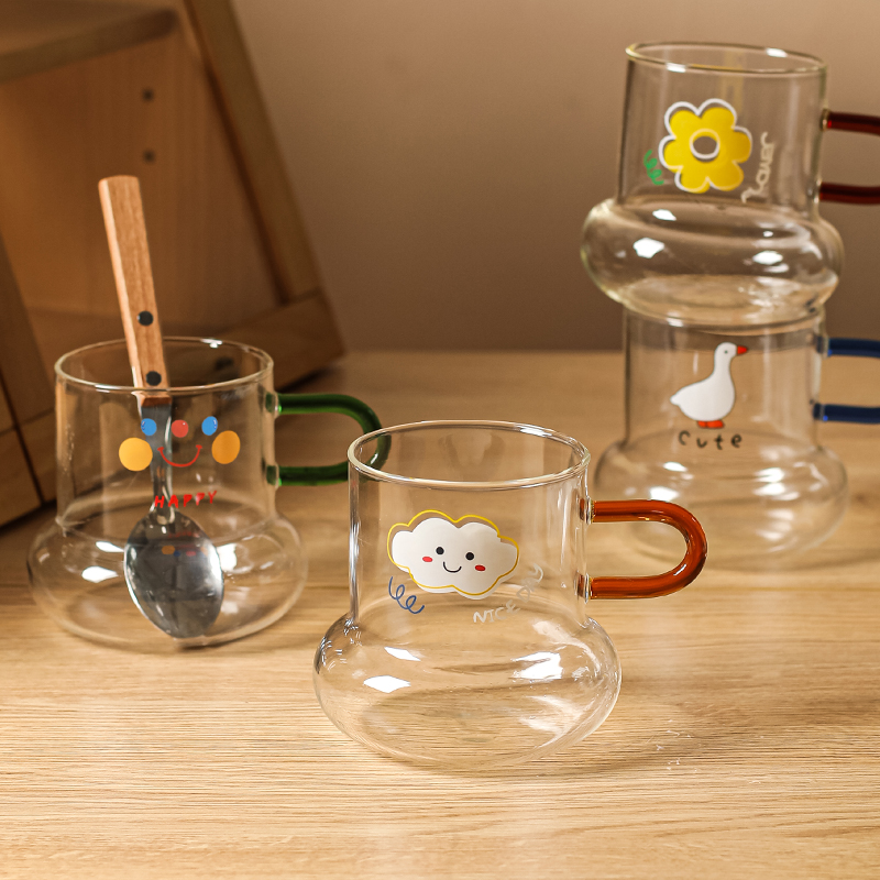 川岛屋可爱玻璃杯网红稀奇古怪的杯子水杯儿童牛奶早餐豆浆杯家用 - 图2