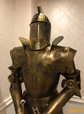 欧洲中世纪风大堂落地武士铜雕像