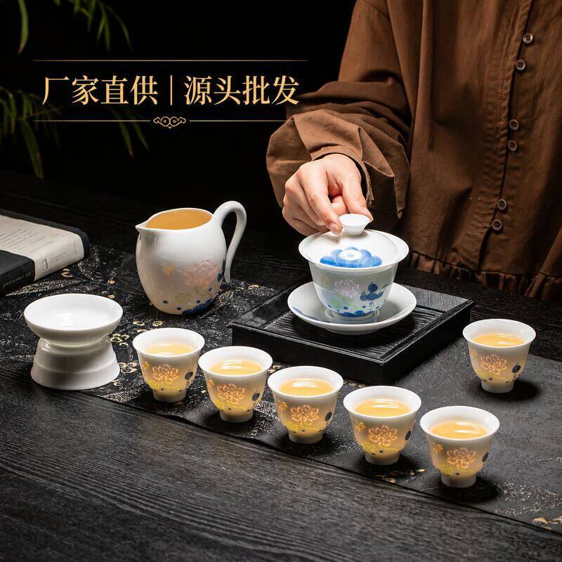 Jingdezhen hand-painted pastel exquisite porcelain tea set gift box