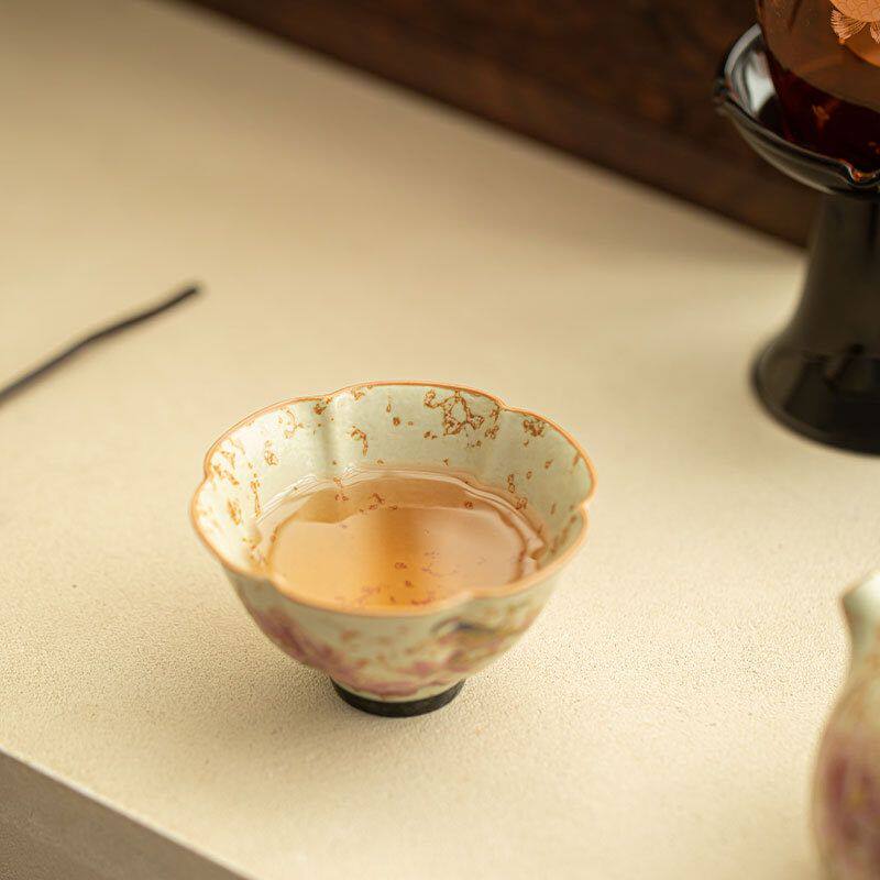 ZHG. Jingdezhen student master cup ceramic tea cup Kung Fu tea set tea cup underglaze color flower mouth household single cup