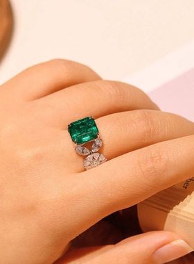 HTZS跨境时尚个性款日常百搭款合成仿真祖母绿糖塔戒指耳钉吊坠