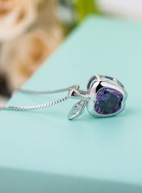 冠铭银饰s925纯银项链女镶嵌锆石饰品小苹果吊坠圣诞节送女友礼物