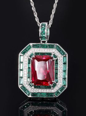 HTZS跨境珠宝豪镶祖母绿方形吊坠镶嵌进口高碳钻大气麻花万能链女