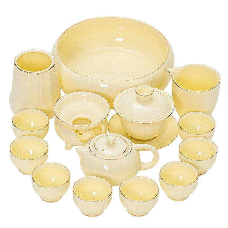 Suet Jade Gemstone Yellow Kung Fu Tea Set Home Office Tea Maker Cover Bowl Teacup Gift Box Gift Wholesale