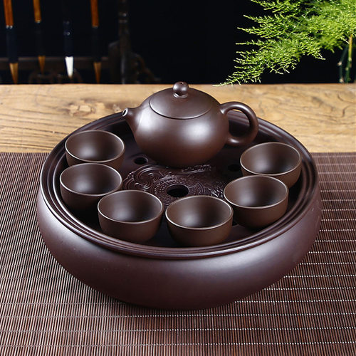 紫砂功夫茶具套装家用客厅办公小套简约泡茶茶具陶瓷茶盘茶壶茶杯 - 图0