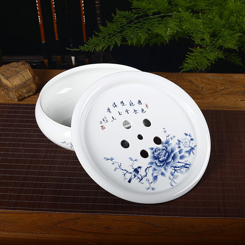 陶瓷茶盘托盘圆形家用简约茶台潮汕功夫茶具储水小型白瓷茶盘茶托 - 图1