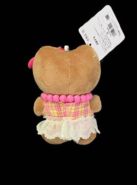 正版黑皮HelloKitty毛绒挂件粉格纹蕾丝裙珍珠项链甜酷kt钥匙扣包