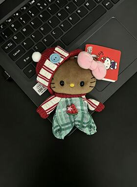 正版田园风红白条纹帽子HelloKitty毛绒挂件绿格连体裤黑白皮书包