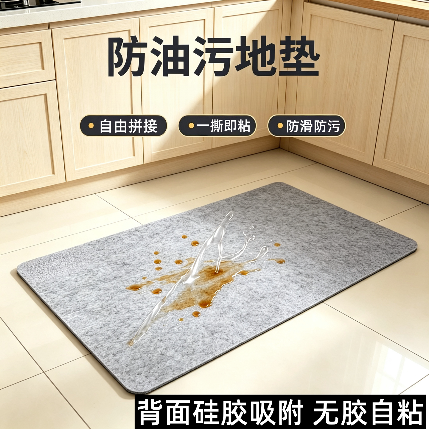 Disposable kitchen floor mats, monthly disposable anti-oil and anti-fouling floor mats, nano silicone self-adhesive anti-slip entry door carpets