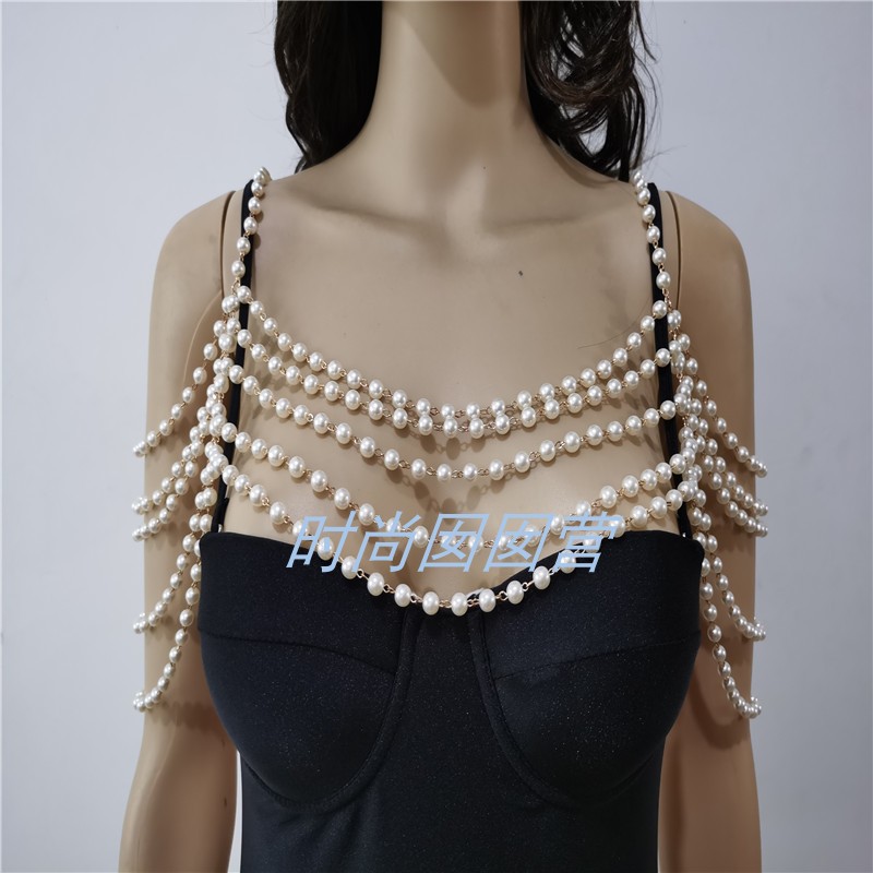 欧美身体链body chains 性感仿珍珠肩链BY464 百搭仿珍珠肩链饰品 - 图0