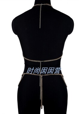 欧美流行身体链N2231朋克金属金色胸链套装夜店舞台演出拍摄饰品