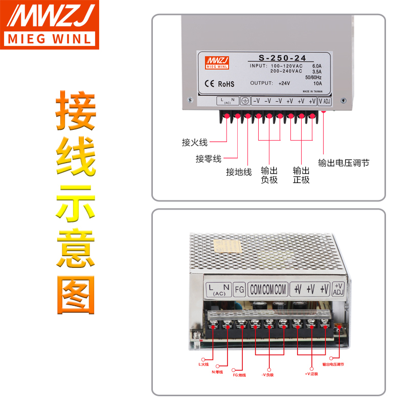 开关电源S-250W-24 AC交流220V转直流电源24V10A 12V20A 36V 48 - 图1