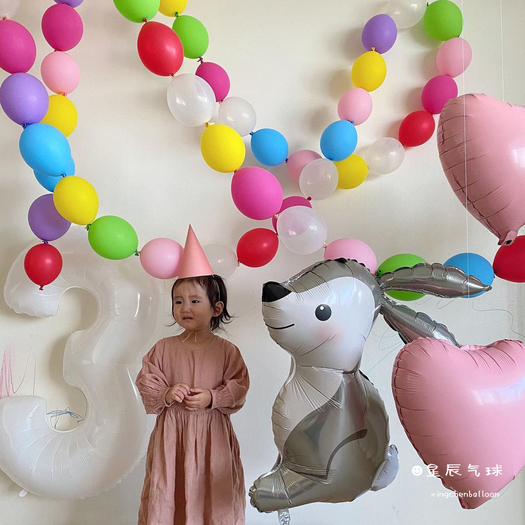 兔子动物铝膜气球儿童宝宝周岁生日场景布置小兔子汽球道具氦气 - 图0