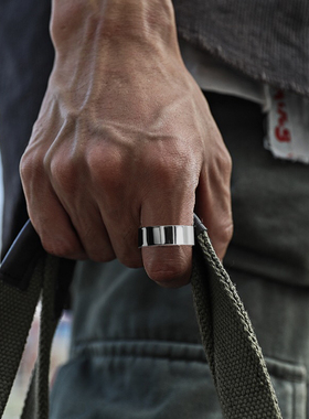 999纯银光面银戒指素圈宽女调节