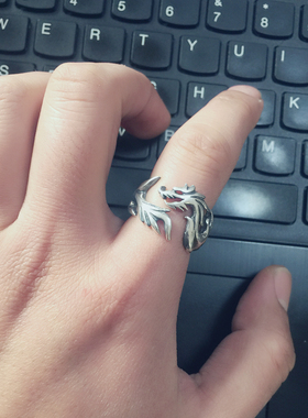 纯银足银男990个性戒指龙