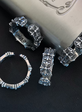 纯银十字花戒指保真欧美朋克摇滚