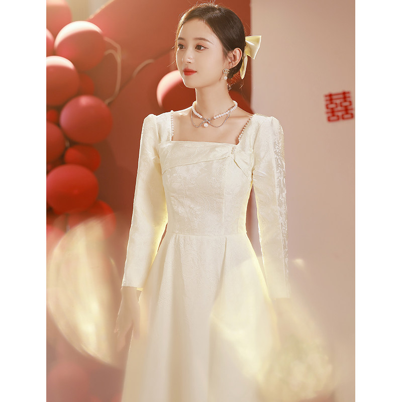 白色晚礼服领证登记生日订婚女婚纱 都姿礼服/晚装