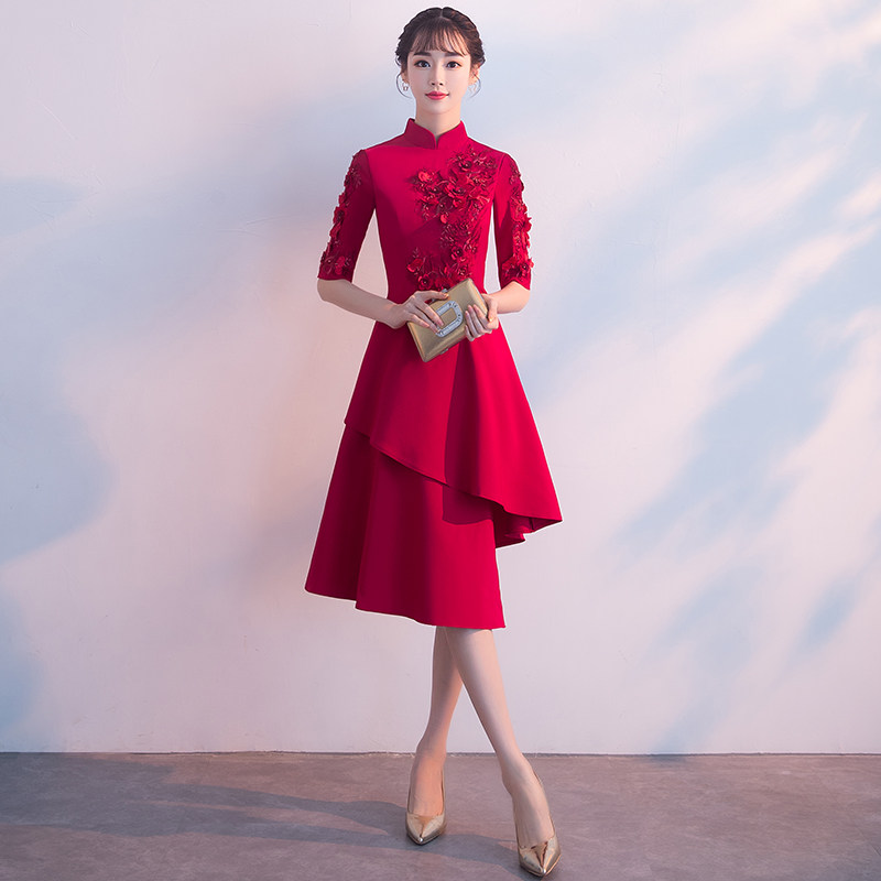 新娘2022新款酒红色旗袍结婚敬酒服 都姿礼服/晚装