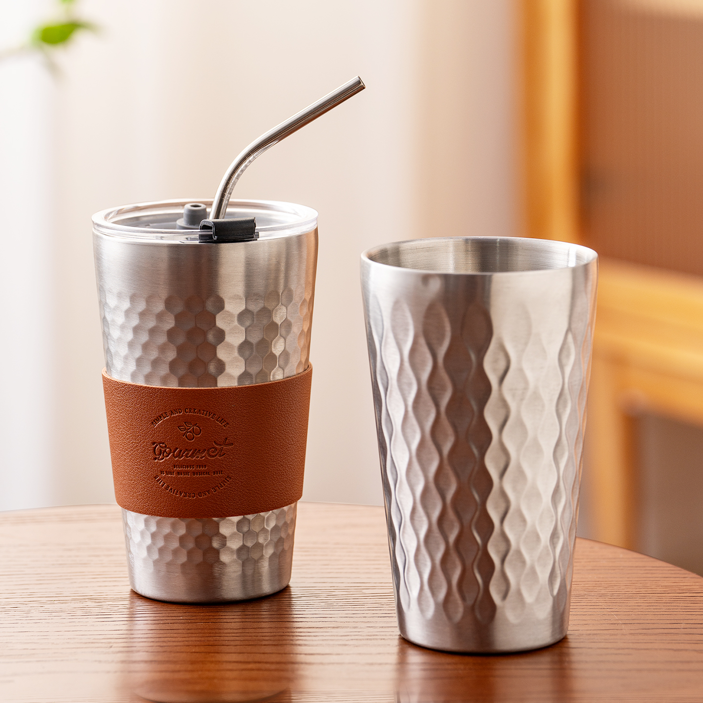 onlycook 304不锈钢水杯双层防烫吸管杯子保温保冷啤酒杯咖啡杯 - 图0