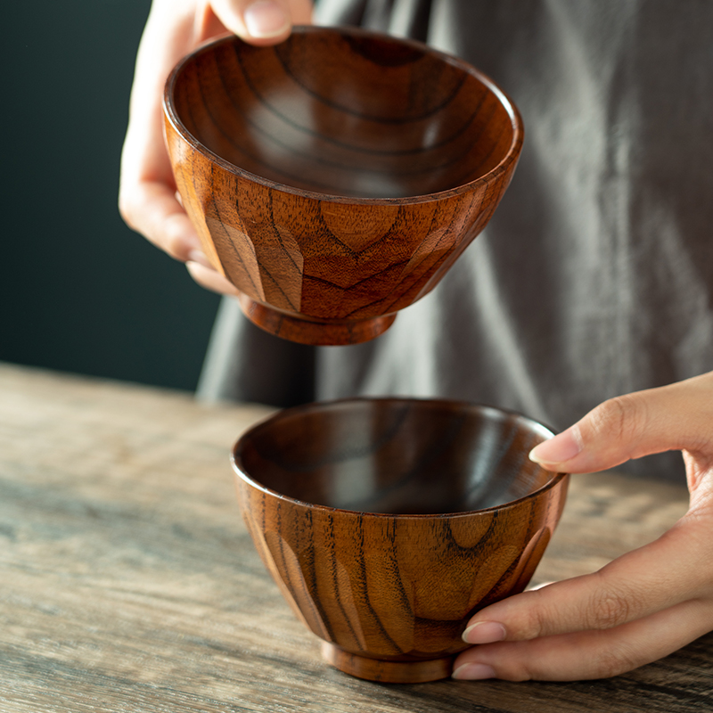 onlycook日式酸枣木头碗儿童宝宝成人小碗餐具吃饭碗复古家用木碗 - 图2