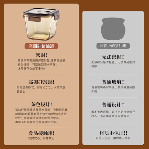 onlycook高硼硅玻璃猪油罐大容量耐高温辣椒油密封罐保鲜盒储油罐 - 图3