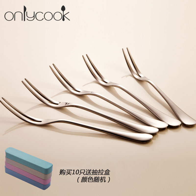 onlycook 水果叉不锈钢蛋糕叉 创意月饼叉子 甜品叉水果签5支套装 - 图0