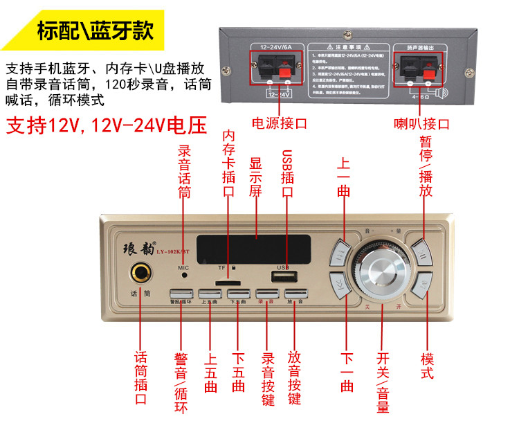 12v24v大功率车载扩音机户外车顶宣传播放器摆地摊录音叫卖喊话器