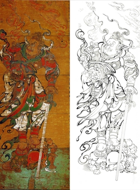 工笔画底稿人物竖副佛像罗汉神话四大天王白描1#打印稿4张组合