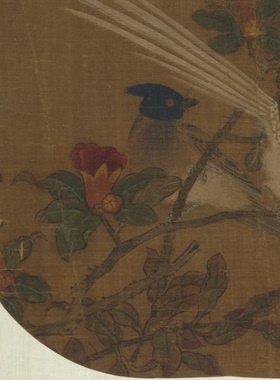 工笔画底稿宋赵昌寿带榴花图团扇小品白描206#打印稿宣纸稿