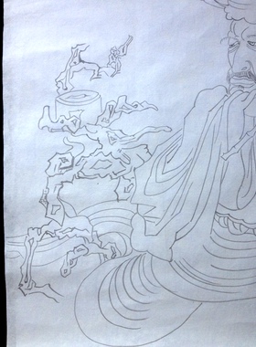 工笔画底稿明  陈老莲 仙翁图斗方白描打印稿毛笔勾线宣纸稿