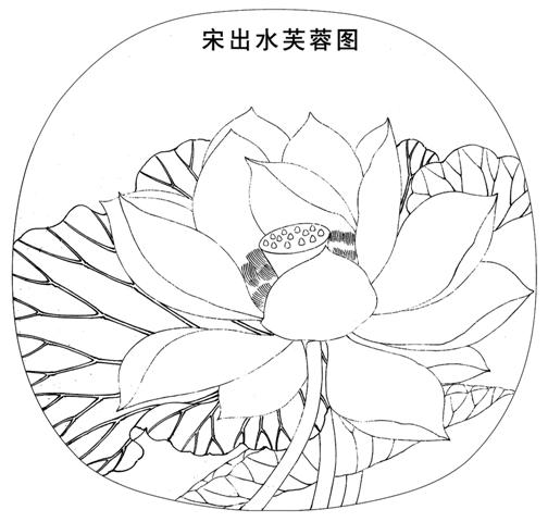 工笔画底稿宋佚名出水芙蓉图白描19#打印稿宣纸稿有步骤图+文字-图0